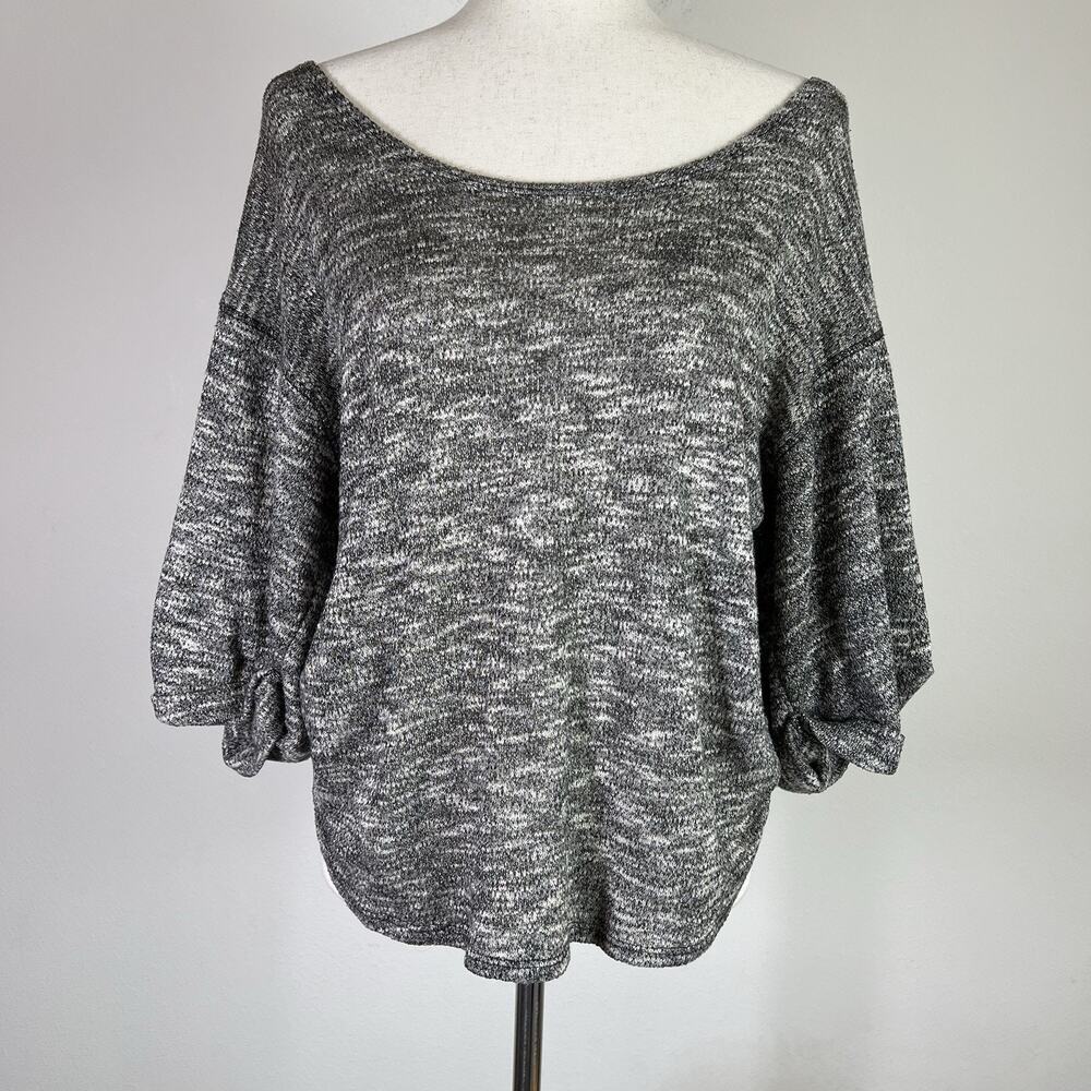 Free People Beach Top Marled Rolled Sleeve Size Large Grey Heathered Casual Boho